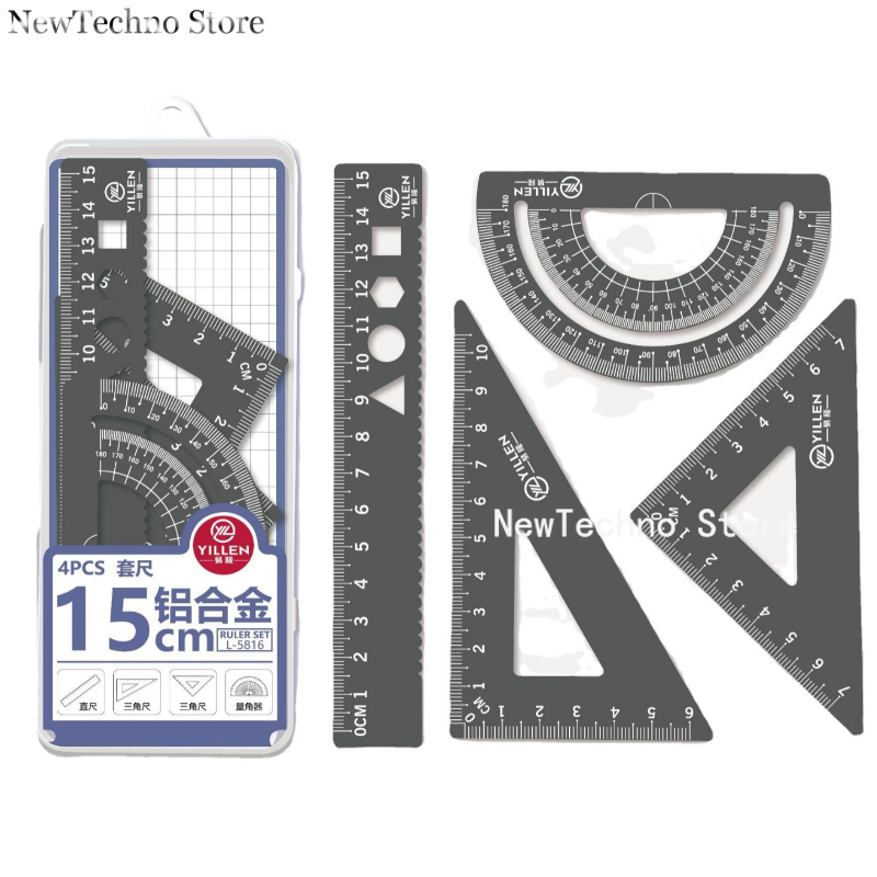 Compass Geometry Set - 4Pcs/Set Aluminium Ruler Set Metal/Plastic/Soft Geometry