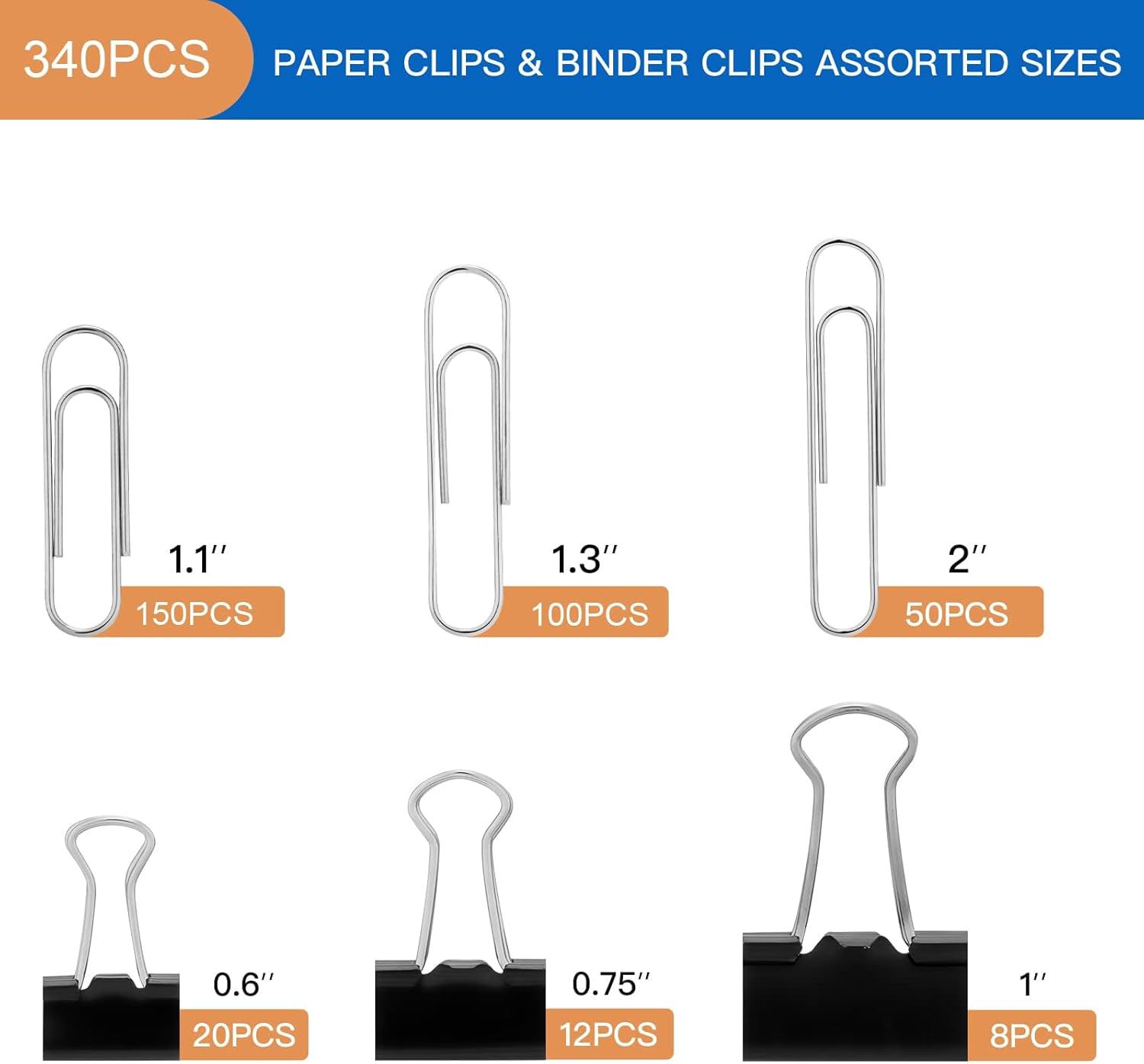 340 Pcs Paper Clips & Binder C - Binder Clip Assorted ulasan dan harga