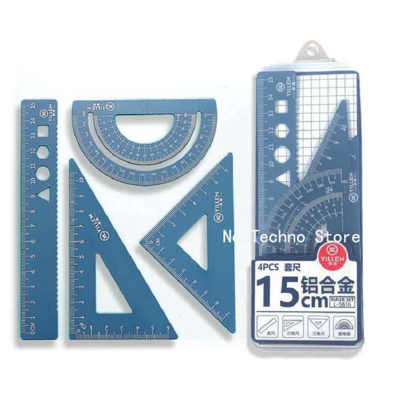 4Pcs/Set Aluminium Ruler Set M - Compass Geometry Set ulasan dan harga
