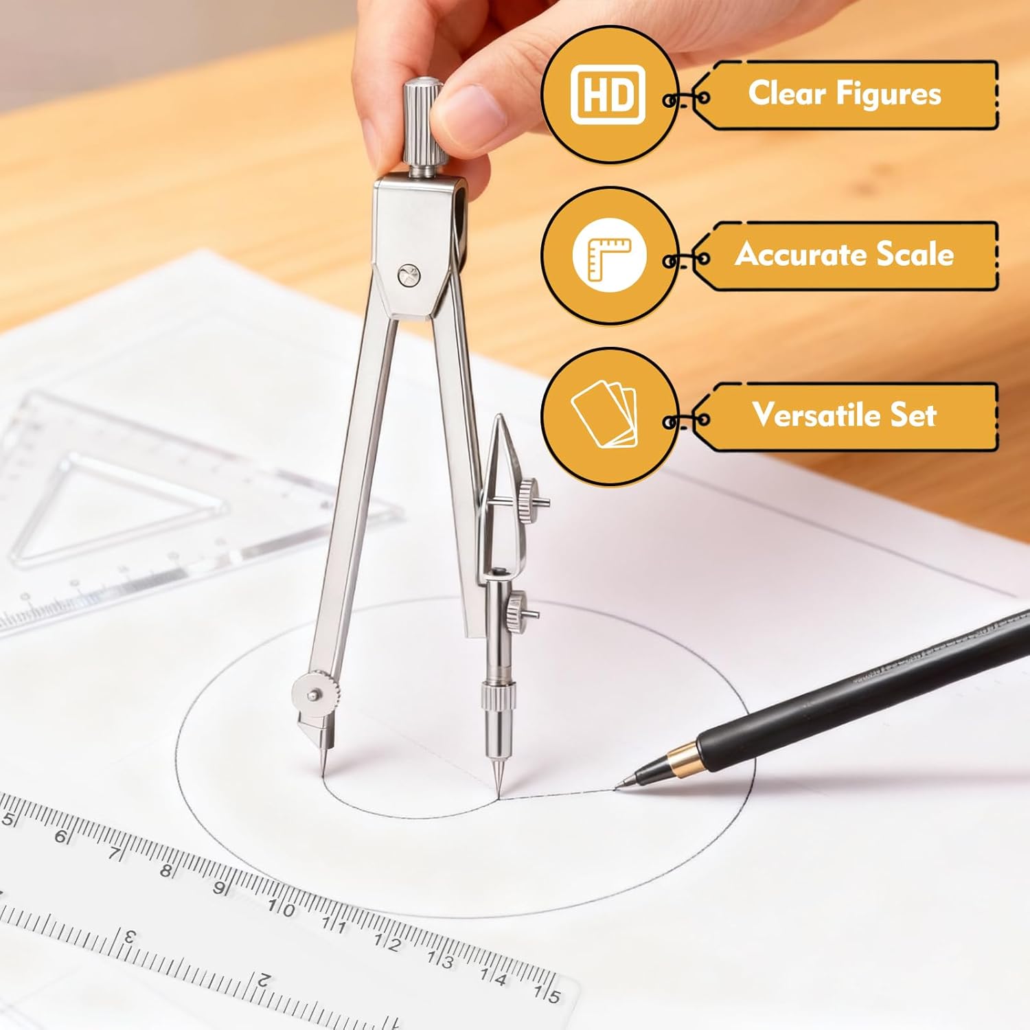 7-Piece Geometry Set with Clea - Compass Geometry Set ulasan dan harga