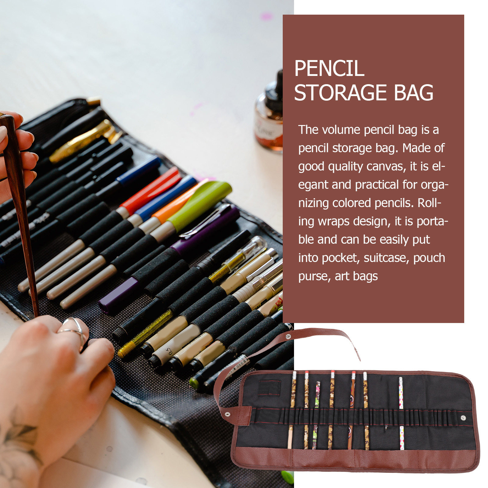 2Pcs Canvas Pencil Rolling Bag - Pencil Case Large ulasan dan harga