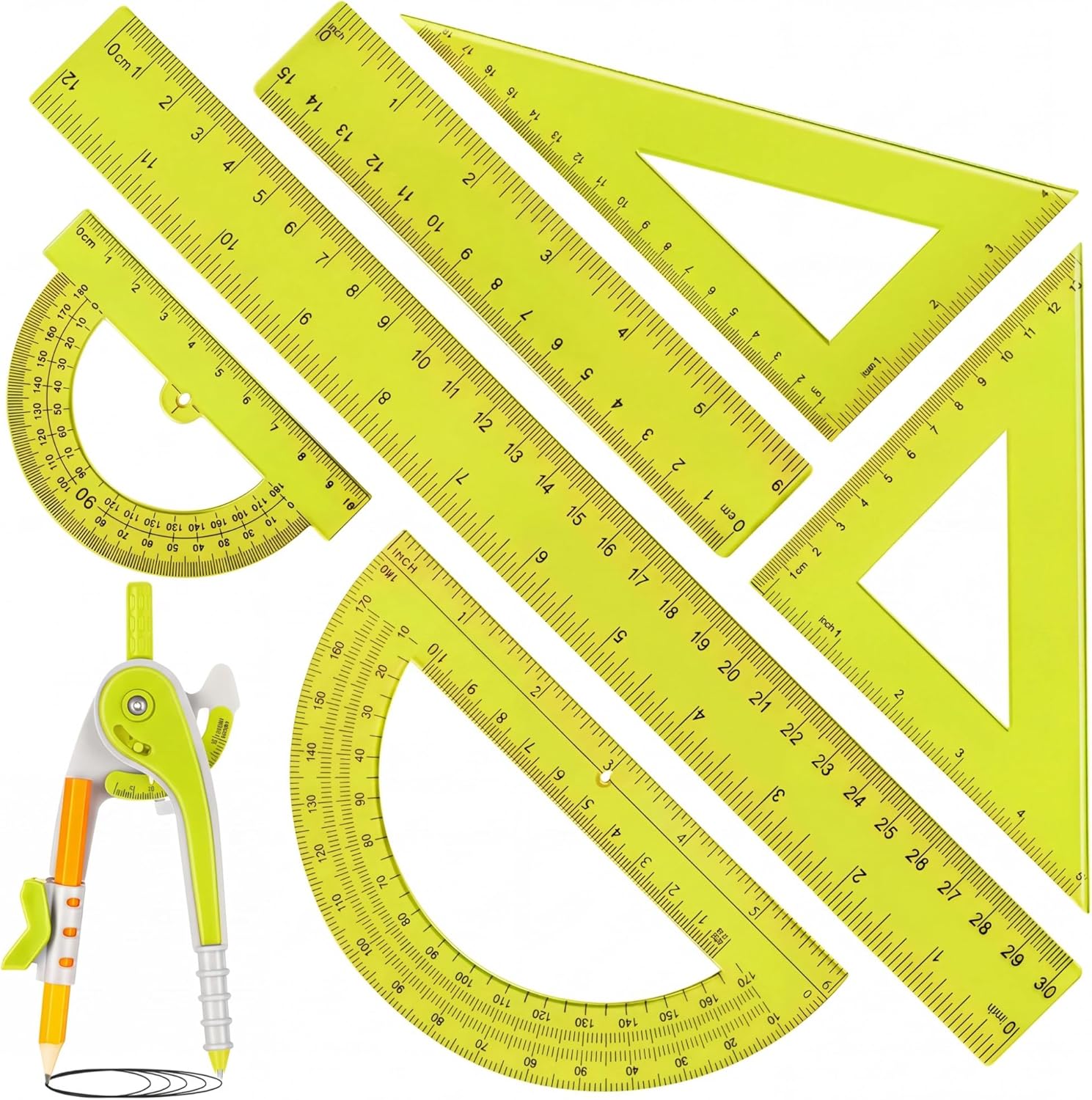 7 Pcs Geometry Math Set with C - Compass Geometry Set ulasan dan harga