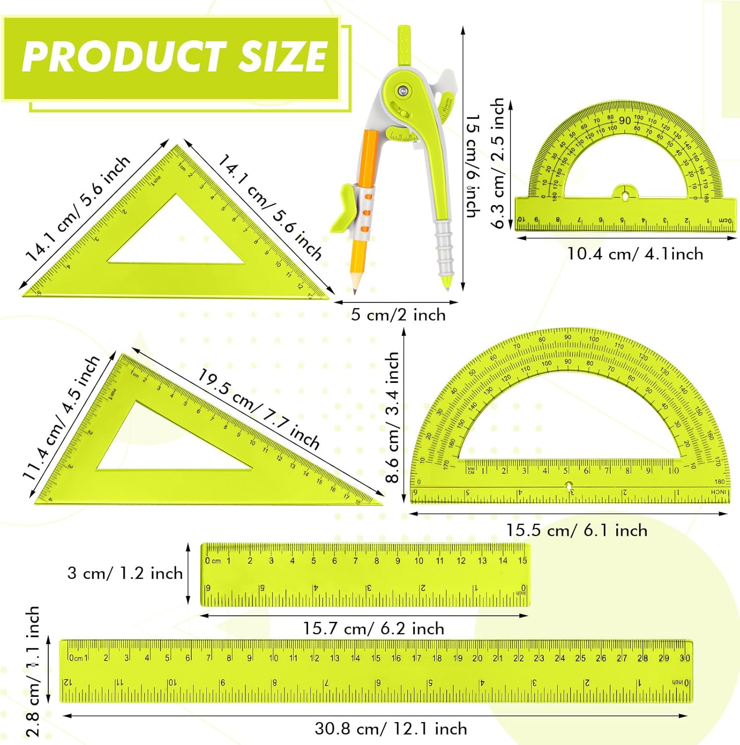 7 Pcs Geometry Math Set with C - Compass Geometry Set ulasan dan harga