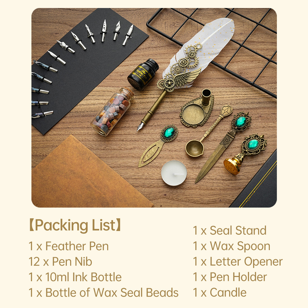 Vintage Feather Pen and Ink Se - Fountain Pen Ink ulasan dan harga